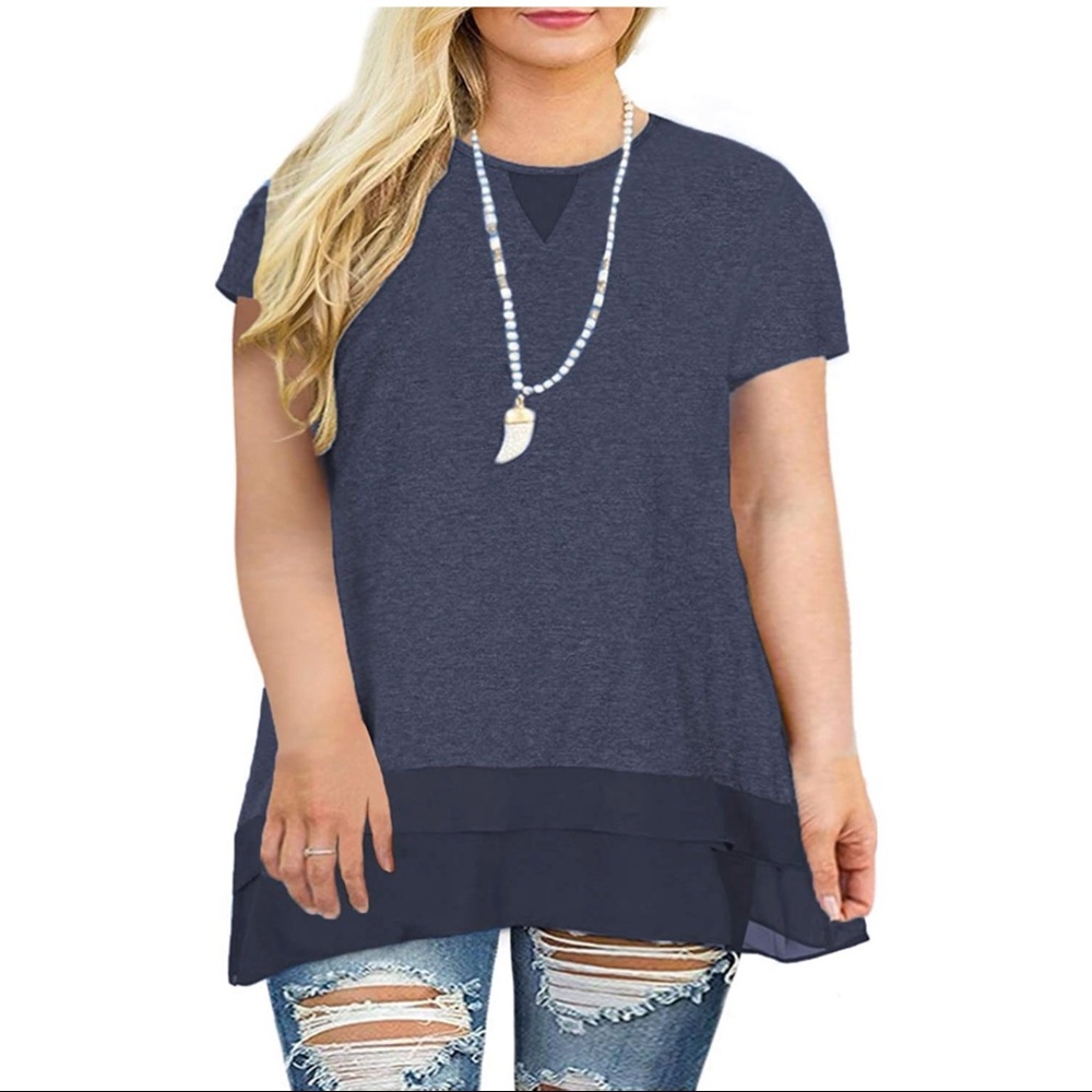 Vislily Plus Size Chiffon Detail Tunic Top